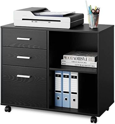 Impressora lateral móvel Stand Filing Cabinet do metal de 3 gavetas com as prateleiras do armazenamento aberto