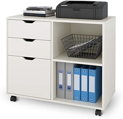 Impressora lateral móvel Stand Filing Cabinet do metal de 3 gavetas com as prateleiras do armazenamento aberto