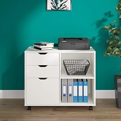 Impressora lateral móvel Stand Filing Cabinet do metal de 3 gavetas com as prateleiras do armazenamento aberto